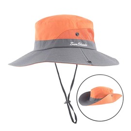 Women's Foldable Sun Hat, Summer Hat, UV Protection, Hiking Hat, Fishing Hat, Garden Hat, Waterproof, Outdoor Bush Hat with Adjustable Chin Strap, orange