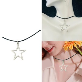 Hyclam Unique Star Pendant Necklace Hollow Star Choker Y2K Style for Men and Women Clavicle Chain Eye-catching Ornament for Girls
