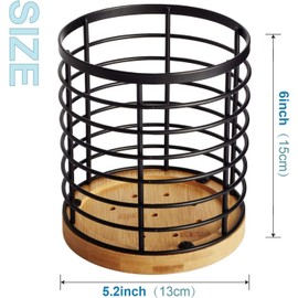 ETHEL Utensil Holder – Large Kitchen Utensil Holder with Rustproof Steel and Wooden Base – Perfect cooking utensil holder for a Tidy Kitchen