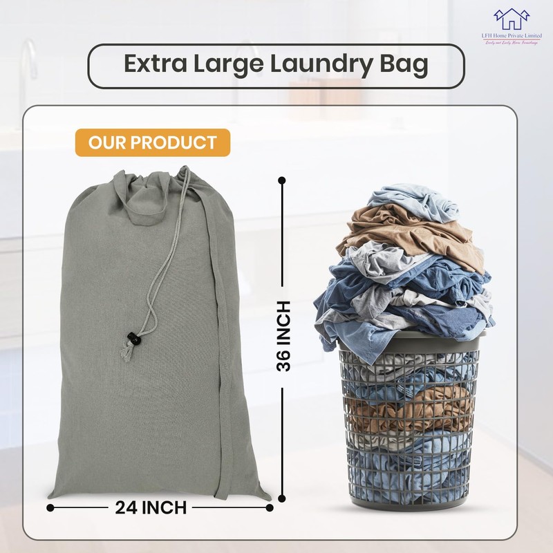LFH Home Cotton Canvas Extra Large Laundry Bag with Handle,