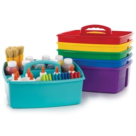 Storex 2-Compartment Large Craft Caddy – Multipurpose Classroom Organizer with Handle, Assorted Colors, 6-Pack (00948A06C)