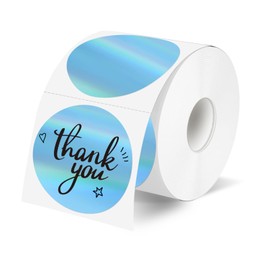 YEGAWEN 2" Circle Holographic Thermal Label Stickers Blue, Round Printable Rainbow Glitter Thermal Printer Sticker Labels for Gift Wrapping, Self-Adhesive Name Price Tag DIY Custom Logo Design