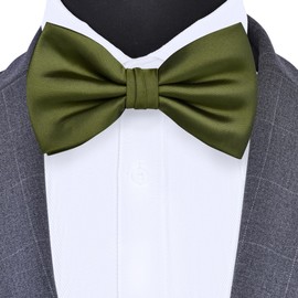 Branduce Olive Green Bow Tie for Men Adjustable Pre-tied Silk Blend Bowties for Wedding Business Party (BB09-28)