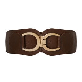 Clyralisa Women Stretchy Wide Belt Gold Buckle Elastic Vintage Waist Belts for Dresses Coats Coffee M