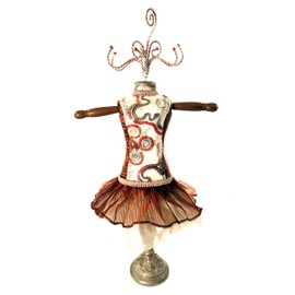 Mi Amore Tan and Brown Ornate Vintage Style Jewelry Display Doll with Embroidered and Iridescent Sequin Accents JH1M