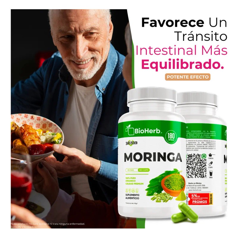 Bioherb Moringa 100 Pura Extremadamente Eficaz 180 Cápsulas 500 Potente