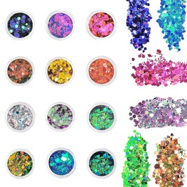 Nail Glitter Set of 12 Glitter Nail Parts Hologram Gel Nail Glitter Glitter Powder Ultra Thin Nail Art Resin Enclosed Parts Face Body Hair Ornament Halloween New Year Christmas Party (Multi Color B)