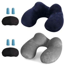 LUZWAY Set of 2 travel pillows, inflatable/neck pillow, ergonomic, inflatable, washable pillow, neck pillow, ideal for travel by car, plane, train, office