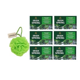 ODWIRA 6-Pack Deodorant Irish Bar Soap, Mild for skin, 12 hours small fresh, Spring Soap for Washing Face, Body, Hand, 4oz each (total 24 oz) + 1 shower Sponge made for Irish Spring Soap
