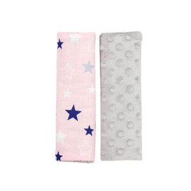 TupTam Children's Car Seat Belt Protector, Pack of 2, Colour: Stars, Light Grey, White/Pink