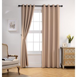 MIUCO Room Darkening Soild Grommet Blackout Curtains for Kids Bedroom Window Curtains Set of 2 52x84 Inch Taupe, Bonus 2 Tie Backs Included