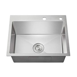 OUGOO 25 x 18 inch Drop-in Tight Radius 18 Gauge Stainless Steel Topmount Kitchen Sink Single Bowl