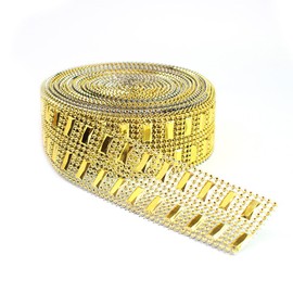 360 inches Rhinestone Decorative Ribbon Diamond Ribbon Bling Silver Ribbon Rolls for DIY Craft Project Christmas Decoration (Gold)
