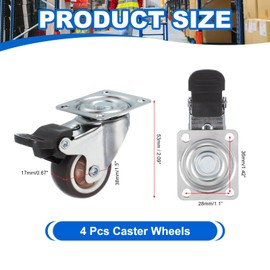 PATIKIL 1.5 Inch Caster Wheels, Set of 4 Plate Casters Heavy Duty TPR Locking Swivel Caster with Brake 55 Lbs for Furniture Cart Workbench Equipment, Brown
