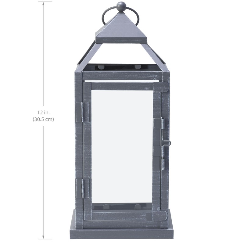 Elements Metal Lanterns with LED Candles, Set of 3, 5.2x5.2x12