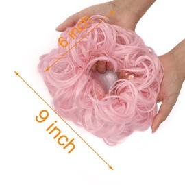 OMGREAT 2Pack Messy Bun Scrunchies Extension Curly Wavy Fake Hair Buns Synthetic Chignon for Women Updo Hairpiece Black & Dark Auburn