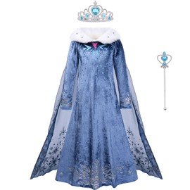 ACWOO ACWOO Anna Kostüm für Mädchen, ELSA Anna Prinzessin Kleid mit Prinzessin Krone und Zauberstab, ELSA Prinzessin Kostüm ELSA Anna Prinzessin Dress Up für Verkleidung Karneval Weihnachten Hochzeit Party