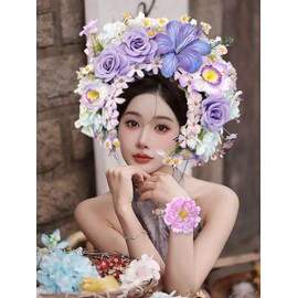 Muhanjia Hairpin Flowers Artificial Flowers Hair Accessories Gift for Brides Bridesmaids Chinese Retro Hair Decor Han Chinese Clothing Accessories Hair Crown Hair Flower Décor (Pale Purple)