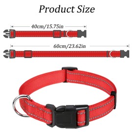 Reflective Dog Collar Breathable Pet Collar Adjustable Nylon Collars Multicolor Pet Safety Collar for Small Medium Large Dogs Night Walking (Red)