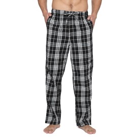 LAPASA Men's 100% Cotton Woven Plaid Pajama Pants Lounge Sleepwear Pj Lightweight Bottoms Soft Drawstring and Pockets M38 Large (Woven) Black+white Plaid