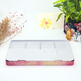 My Rock Way Summer Time Medium Painting Palette 24 Colors Metal with 26 Half Nails Mixing Palette and Thumb Ring Watercolor Box for Travel Perfect Gift