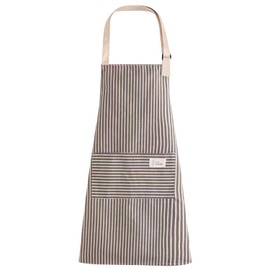 LECTNORE Stripe Bib Apron, Chefs Kitchen Aprons Adjustable Apron with 2 Pockets Cooking Apron Cotton Apron for Women/Men(light brown)