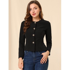 Allegra K Women's Fall Vintage Lightweight Short Button Jacket with Pockets Black X-Small