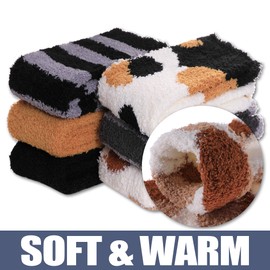 CHOWISH 5/6 Pairs Women Plush Slipper Socks Winter Warm Fuzzy Fluffy Super Soft Cozy Home Socks (6 Pairs Cat Claws Socks)