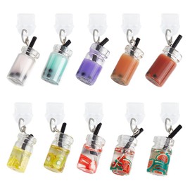 OLYCRAFT 10Pcs Milk Tea Cup Type-C Dust Plug Charm 1.4 Inch Phone Anti-Dust Plugs with Glass Bottle Resin Drink Pendants Mobile Dustproof Plugs Port Caps Protector for Most Type-C Cell Phone Earphone