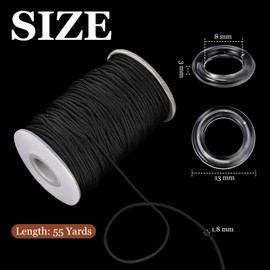 100 Pieces Clear Roman Curtain Rings 55 Yards Roman Blind Cord 8 to 13 mm Transparent Plastic Rings 1.8 mm White Braided Lift Shade Cord for DIY Blind Curtains (Black)
