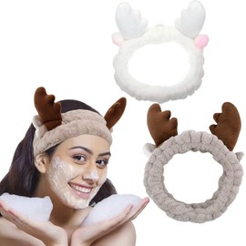 Pack of 2 Hair Bands, Cosmetics, Coral Fleece Makeup Hair Bands, Elastic, Cosmetic Headband, Wide Brim, Coral Fleece, Washing Face Head Wrap for Shower, Skin Care, Make-Up, Sports (White + Coffee)