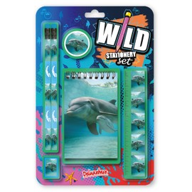 Wild Stationery Deluxebase Dolphin Set These Fun School Supplies Kits Include 2 Pencils, Eraser, Pencil Sharpener, Ruler and Notebook, Stationery Set