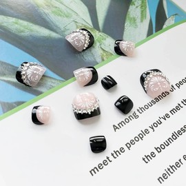 SINLOV 24pcs Nude Pink Square Fake Toenails Shiny Crystal Print on False Toe Nails Short Full Cover False Artificial Toenails for Women and Girls…