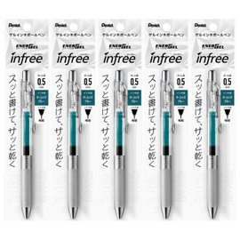 Pentel XBLN75TL-S3 Gel Ink Ballpoint Pen, ENERGEL IN FREE, 0.5 TURQUOISE BLUE, 5 PCS
