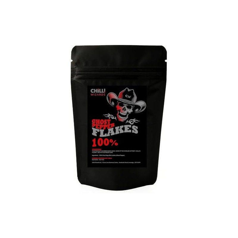 Ghost Pepper Chilli Flakes Naga Jolokia 100g bag With Clear