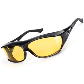 TINHAO Night Driving Sunglasses Night Sunglasses Nighttime Over Glasses Yellow Night Driving Over Glasses 180 Degree Wide View Rain Weather Protection Against Glare Lightweight Men's