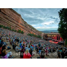 Photo- An audience takes in a rock concert at the Red Rocks Amphitheater, a naturally formed, world-famous outdoor venue fifteen miles west of Denver in the town of Morrison 20in x 16in