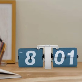 Flip Clock with High Accuracy, Retro Style Flip Desk Shelf Clock, Classic Mechanical, Digital Display Battery Powered Wall Clock for Home & Office Decor, 14 * 3.3 * 5.3inch (Blue)