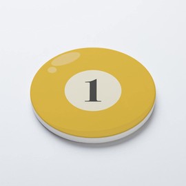 Pool Billiard Ball #1, Joyride Home Decor, Single Ceramic Coaster, 4-inch Individual Circle Drink Coaster, Non-Slip Cork Back, Protects Surfaces, Express Your Style.