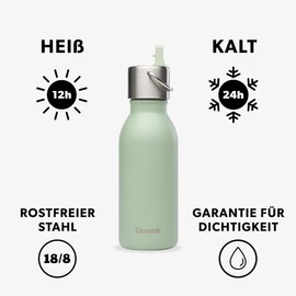 QWETCH - Stainless Steel Children's Water Bottle 350 ml - Kids Green Pipette Lid - Insulated Bottle - Keeps Drinks Cold for 24 Hours & Warm for 12 Hours - Leak-proof & BPA-Free - Perfect for School