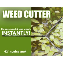 Crystal Blue Pond & Lake Weed Cutter - 42 inch Wide Cutting Path, Includes 20 Foot Rope, Blade Sharpener & Safety Gloves - Remove Common Pond Weeds, Chara, Lilly Pads, Small Leaf & More