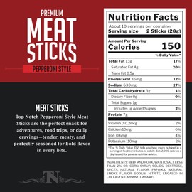 Top Notch Meat Sticks - 10 oz Bag of Beef Jerky Sticks - High Protein Snacks for Kids and Adults - Flavorful Premium Beef Jerky (Pepperoni)