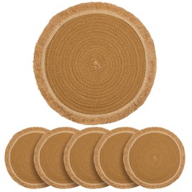13.8 in Round Woven Placemats Set of 6, Washable Cotton Table Mats Plate Chargers for Dinner Plates, Boho Farmhouse Rustic Tassels Place Mats for Dining Table Decor