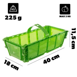 KADAX Plastic Harvest Basket, 40 x 18 x 11.5 cm, Foldable Strawberry Basket, Fruit Basket with Handle, Strawberry Basket for Fruit Collecting, Rectangular Fruit Basket (Green)