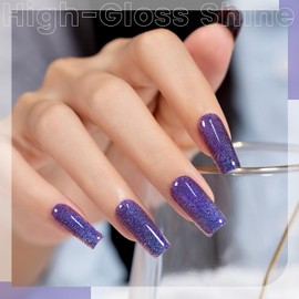 RARJSM Chameleon Gel Nail Polish Blue to Purple Multichrome Big Flakes Color Changing Glitter Chrome Gel Polish Curing Requires Sparkle Shimmer Nail Gel Varnish Soak Off DIY at Home Salon 15ml