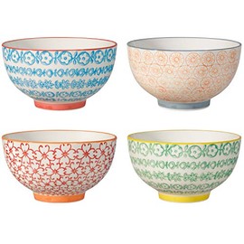 Bloomingville Ceramic Cereal Bowls Carla Express - colorful Set for Soup, Breakfast Dia 5.25'' H 3'', blue orange green red, Stoneware, Set of 4 Styles, content 15.75 fl oz