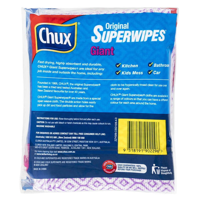 Chux Original Superwipes, Absorbent, Reusable and Washable Wipes, Extra Large,