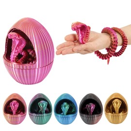 3D Printed Snake Egg Toys with Fidget Snake Inside, 24'' 3D Articulated Snake in Easter Egg, Figures Decor Home Office (Pink & Purple)