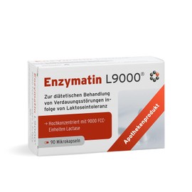 Enzymatin L9000 Intercell (90 Microcapsules) - High Dose Lactase with 9000 FCC Units - For Dietary Treatment of Lactose Intolerance - Cleaves up to 80 g Lactose per Capsule - Vegan