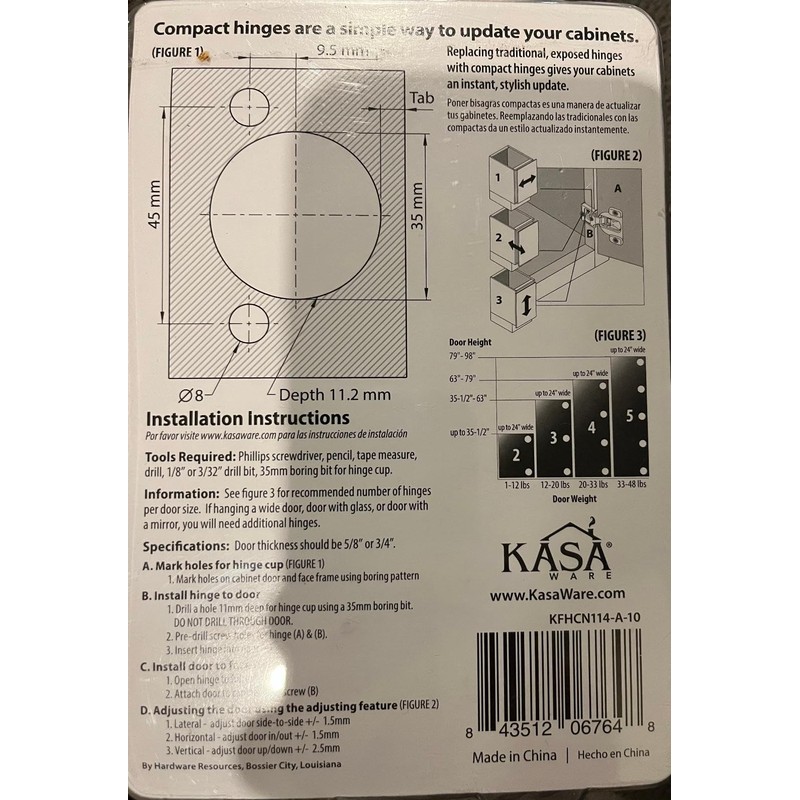 KasaWare 1-1/4" Overlay Compact Hinge 10 Pack